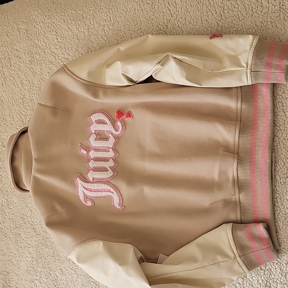Juicy Couture Beige and Cream Varsity Jacket with Pink Accents Women's Small - Picture 2 of 8